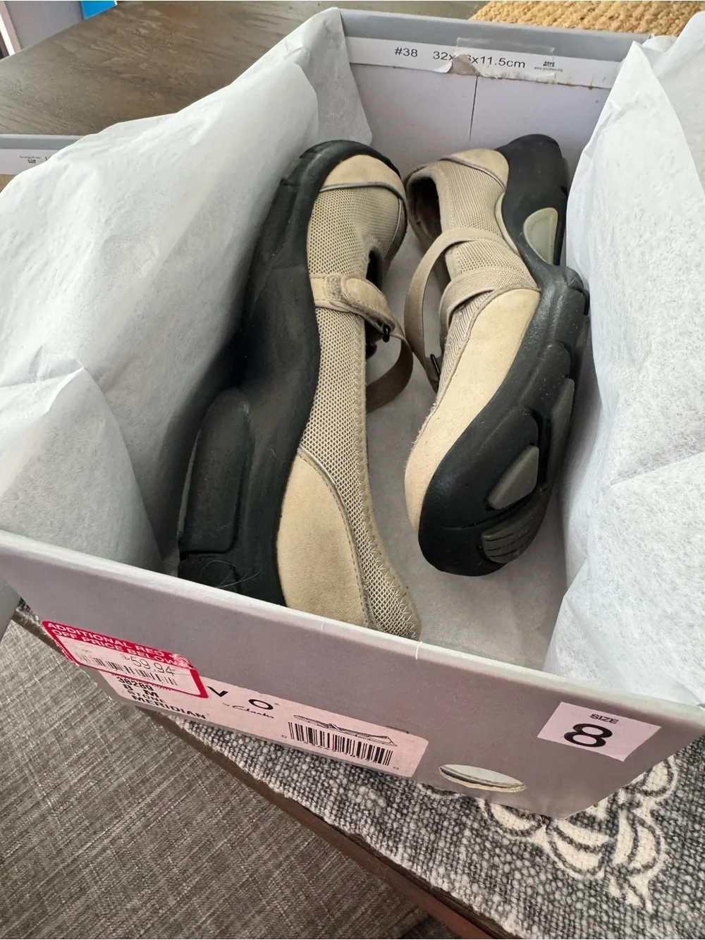 Clarks Stone Gray Shoe Box with Label